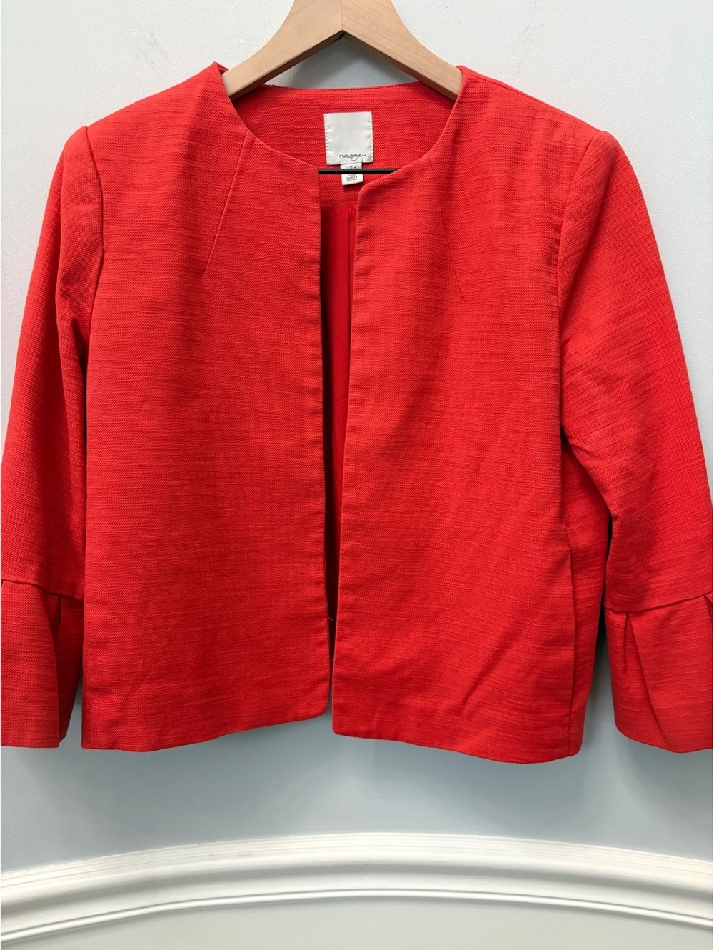Halogen Women's Red Textured Open Front 3/4 Sleeve Blazer Jacket Size Small